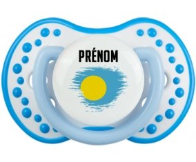 Drapeau effet pinceau Palau avec prénom Tétine LOVI Dynamic Blanc-bleu phosphorescente