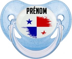 Drapeau effet pinceau Panama avec prénom Sucette Physiologique Bleue à paillette