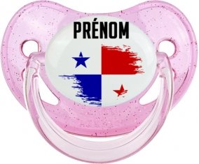Drapeau effet pinceau Panama avec prénom Sucette Physiologique Rose à paillette