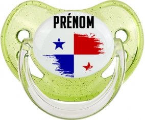 Drapeau effet pinceau Panama avec prénom Sucette Physiologique Vert à paillette