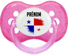Drapeau effet pinceau Panama avec prénom Sucette Cerise Rose à paillette