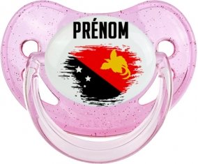 Drapeau effet pinceau Papouasie Nouvelle Guinée avec prénom Sucette Physiologique Rose à paillette