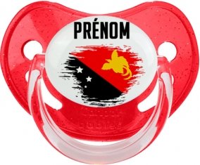 Drapeau effet pinceau Papouasie Nouvelle Guinée avec prénom Sucette Physiologique Rouge à paillette