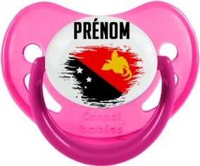 Drapeau effet pinceau Papouasie Nouvelle Guinée avec prénom Sucette Physiologique Rose phosphorescente