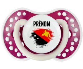 Drapeau effet pinceau Papouasie Nouvelle Guinée avec prénom Sucette LOVI Dynamic Fuchsia phosphorescente