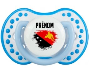 Drapeau effet pinceau Papouasie Nouvelle Guinée avec prénom Sucette LOVI Dynamic Blanc-bleu phosphorescente