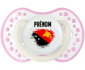 Drapeau effet pinceau Papouasie Nouvelle Guinée avec prénom Sucette LOVI Dynamic Blanc-rose phosphorescente