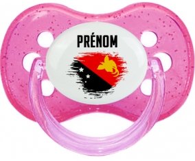 Drapeau effet pinceau Papouasie Nouvelle Guinée avec prénom Tétine Cerise Rose à paillette