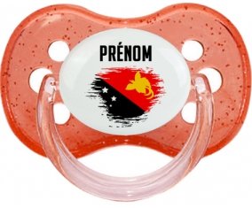 Drapeau effet pinceau Papouasie Nouvelle Guinée avec prénom Tétine Cerise Rouge à paillette