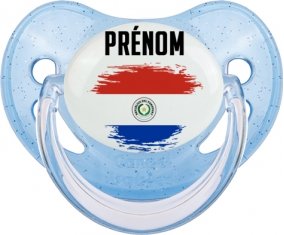 Drapeau effet pinceau Paraguay avec prénom Tétine Physiologique Bleue à paillette