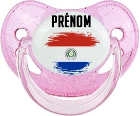 Drapeau effet pinceau Paraguay avec prénom Tétine Physiologique Rose à paillette