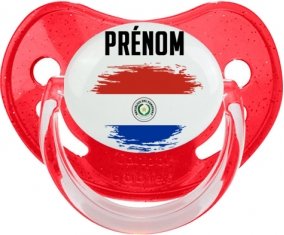 Drapeau effet pinceau Paraguay avec prénom Tétine Physiologique Rouge à paillette