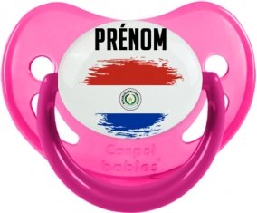 Drapeau effet pinceau Paraguay avec prénom Tétine Physiologique Rose phosphorescente