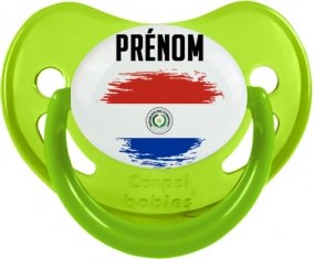 Drapeau effet pinceau Paraguay avec prénom Tétine Physiologique Vert phosphorescente