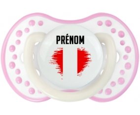 Drapeau effet pinceau Pérou avec prénom Tétine LOVI Dynamic Blanc-rose phosphorescente