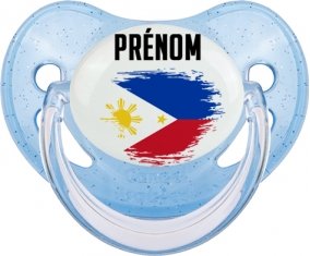 Drapeau effet pinceau Philippines avec prénom Sucette Physiologique Bleue à paillette