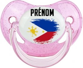 Drapeau effet pinceau Philippines avec prénom Sucette Physiologique Rose à paillette