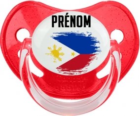 Drapeau effet pinceau Philippines avec prénom Sucette Physiologique Rouge à paillette