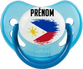 Drapeau effet pinceau Philippines avec prénom Sucette Physiologique Bleue phosphorescente