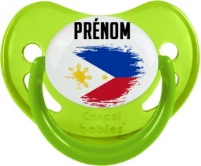Drapeau effet pinceau Philippines avec prénom Sucette Physiologique Vert phosphorescente