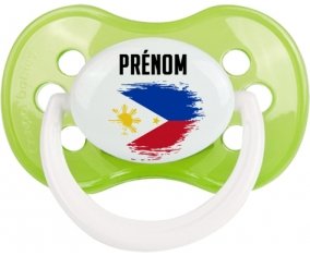 Drapeau effet pinceau Philippines avec prénom Tétine Anatomique Vert classique