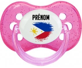 Drapeau effet pinceau Philippines avec prénom Sucette Cerise Rose à paillette