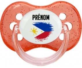 Drapeau effet pinceau Philippines avec prénom Sucette Cerise Rouge à paillette