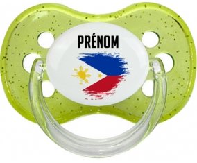 Drapeau effet pinceau Philippines avec prénom Sucette Cerise Vert à paillette