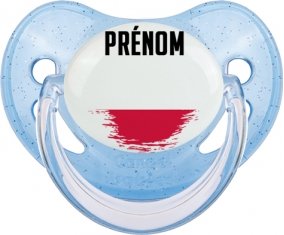 Drapeau effet pinceau Pologne avec prénom Sucette Physiologique Bleue à paillette