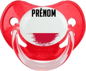 Drapeau effet pinceau Pologne avec prénom Sucette Physiologique Rouge à paillette
