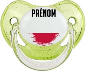 Drapeau effet pinceau Pologne avec prénom Sucette Physiologique Vert à paillette