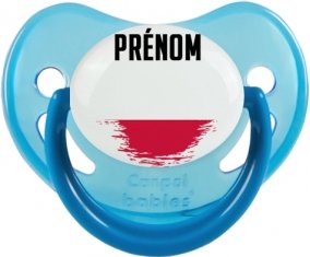 Drapeau effet pinceau Pologne avec prénom Sucette Physiologique Bleue phosphorescente