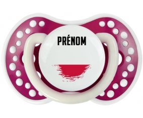 Drapeau effet pinceau Pologne avec prénom Sucette LOVI Dynamic Fuchsia phosphorescente