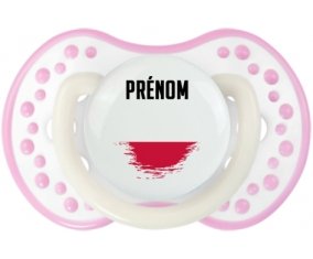 Drapeau effet pinceau Pologne avec prénom Sucette LOVI Dynamic Blanc-rose phosphorescente