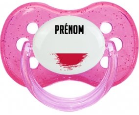 Drapeau effet pinceau Pologne avec prénom Tétine Cerise Rose à paillette