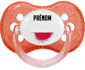 Drapeau effet pinceau Pologne avec prénom Tétine Cerise Rouge à paillette