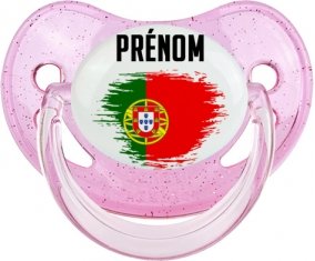 Drapeau effet pinceau le Portugal avec prénom Tétine Physiologique Rose à paillette