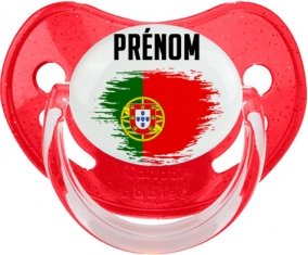 Drapeau effet pinceau le Portugal avec prénom Tétine Physiologique Rouge à paillette