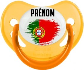 Drapeau effet pinceau le Portugal avec prénom Tétine Physiologique Jaune phosphorescente