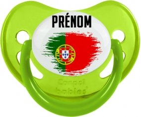 Drapeau effet pinceau le Portugal avec prénom Tétine Physiologique Vert phosphorescente