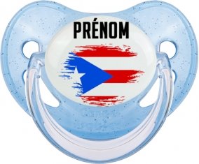 Drapeau effet pinceau Porto Rico avec prénom Sucete Physiologique Bleue à paillette