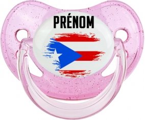Drapeau effet pinceau Porto Rico avec prénom Sucete Physiologique Rose à paillette