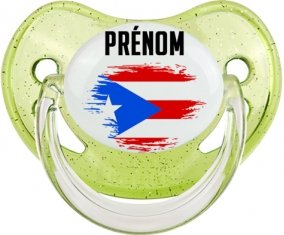 Drapeau effet pinceau Porto Rico avec prénom Sucete Physiologique Vert à paillette