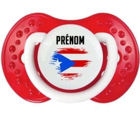 Drapeau effet pinceau Porto Rico avec prénom Tétine LOVI Dynamic Blanc-rouge classique