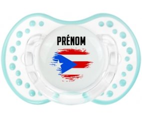 Drapeau effet pinceau Porto Rico avec prénom Tétine LOVI Dynamic Retro-blanc-lagon classique
