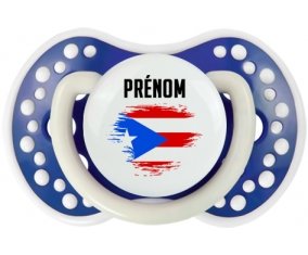 Drapeau effet pinceau Porto Rico avec prénom Tétine LOVI Dynamic Bleu-marine phosphorescente