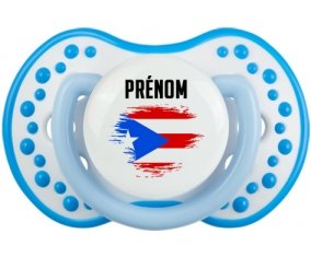 Drapeau effet pinceau Porto Rico avec prénom Tétine LOVI Dynamic Blanc-bleu phosphorescente