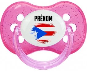 Drapeau effet pinceau Porto Rico avec prénom Sucette Cerise Rose à paillette