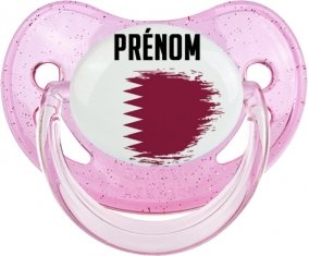 Drapeau effet pinceau Qatar avec prénom Sucette Physiologique Rose à paillette