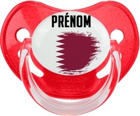Drapeau effet pinceau Qatar avec prénom Sucette Physiologique Rouge à paillette